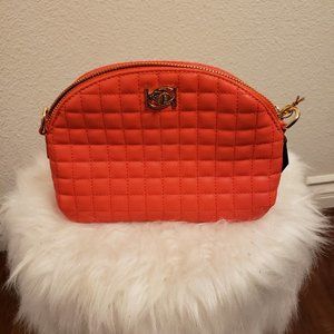 bebe coral/ orange crossbody purse clutch